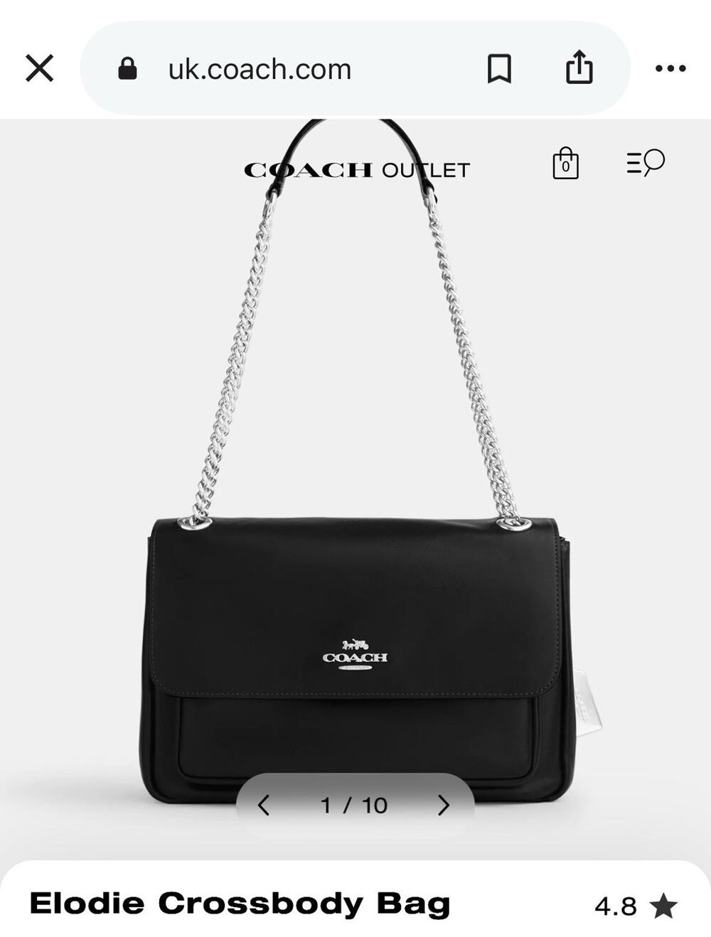 Coach Elodie Crossbody Bag Shiny Smooth Leather Silver Black CCF09 NWT UK OUTLET